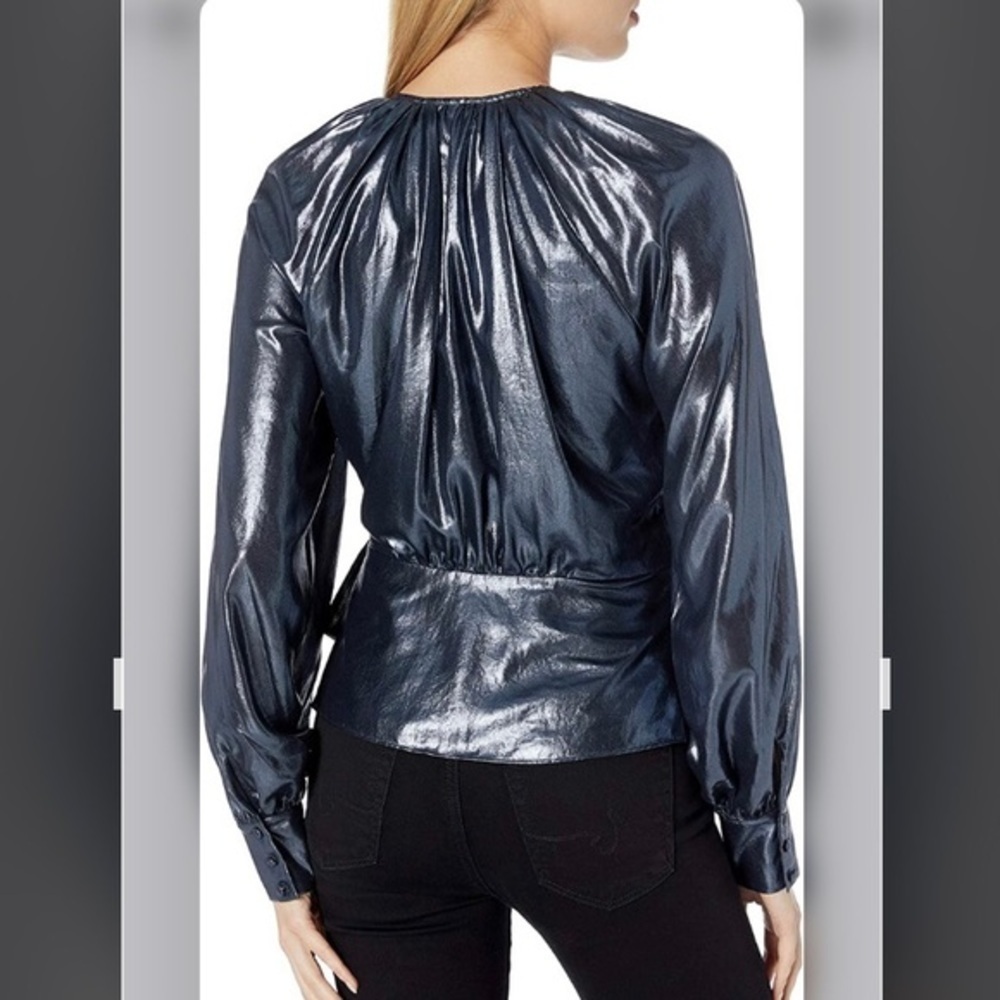Parker Sheridan Metallic Wrap Blouse NIGHT SKY XS - Picture 2 of 13